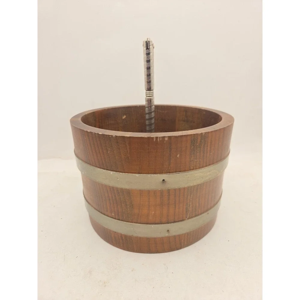 Vintage Basketville Putney Vermont Wood Nut Bowl Barrel With Cracker Only